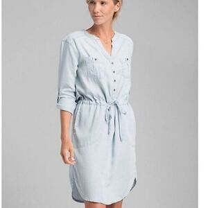 Prana Women's Abbey Tencel Relaxed Summer Button Front‎ Denim Dress Size XS Blue